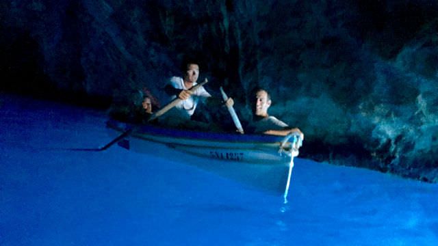 Our guests inside the Blue Grotto on the Island of Capri - Just off the coast of Naples and Sorrento, Italy